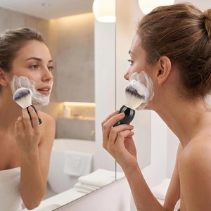 Brocha para afeitar la barba, brochas de maquillaje, 1 unidad, mango de madera, cerdas, espuma de jabón para afeitar, cuidado facial para hombres - Product Image 5