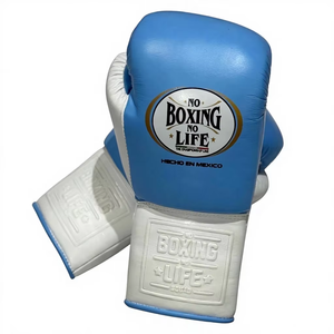 No Boxing No Life Boxing Gloves Blue White <b>Lace</b>-Up PU Leather Training Gear for Adults - Product Image 3