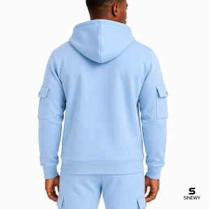 Sweat-shirt à capuche zippé bleu clair pour homme SINEWY, coupe classique, décontracté, avec poches, idéal pour l'automne, 100 % coton respirant - Product Image 6