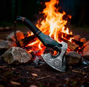 Handcrafted Viking Hatchet with Carbon Steel Blade and Wood <b>Handle</b> for Outdoor Survival Use - Product Image 5