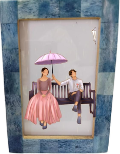 Cadre photo de table vertical carré personnalisé FAIZA CRAFT en MDF bleu et blanc avec incrustation de os et motif en mosaïque, imprimé UV, étanche - Product Image 2
