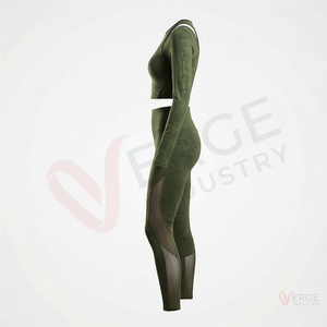 Conjunto de 2 Piezas para Mujer, Camuflaje, Manga Larga, Top Corto con Aberturas, Leggings de Cintura Alta, para Yoga - Product Image 3