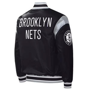 Veste universitaire en satin noir personnalisée pour hommes, broderie de logo blanc, veste bomber, vente en gros, uniforme de baseball, vêtements de sport - Product Image 2