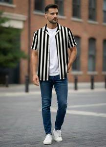 Camisa de Hombre a Rayas, Formal, Ecológica, Transpirable, de Algodón, con Cuello Camisero y un Solo Botón, para Fiestas de Verano, Venta al Por Mayor - Product Image 4