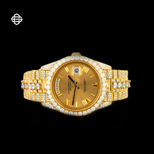 Montre de luxe pour homme, style hip-hop, à quartz, avec diamants Moissanite, bracelet en alliage d'acier inoxydable 20 mm, cadran en verre à aiguilles - Product Image 2