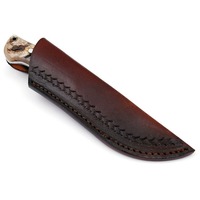 Vente en gros de couteau à lame fixe en acier 7Cr13 manche en corne de bélier couteau de camping EDC de chasse poli avec gaine en cuir