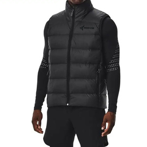 DAIZEN STAR Men's Black Stand Collar Puffer Vest Zipper Closure Solid Color Windproof Casual Outerwear 100% Polyester - Product Image 4