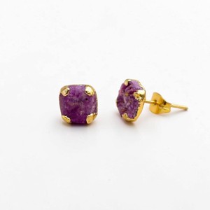 Raw Cushion Shape Dyed Ruby Gold Electroplated <b>Studs</b> Earrings Jewelry - Wholesale Handmade <b>Studs</b> <b>for</b> <b>Men</b> and Women - Product Image 1
