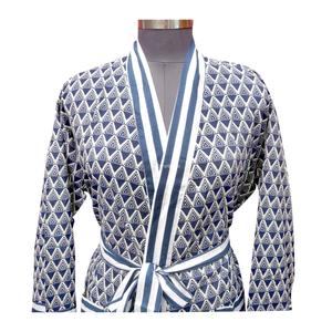 Robe Kimono Indienne en Coton Respirant à Col en V et Fermeture Ceinturée, Imprimée Numérique, Longueur Intégrale, Vêtement de Nuit Standard, Printemps - Product Image 3