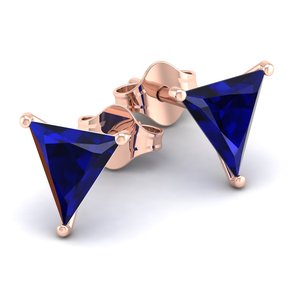 Boucles d'oreilles clous REYES exclusives en or 14 carats avec diamant certifié IGI, fermoir à vis, forme triangulaire, saphir bleu 1,9 carat, bijoux - Product Image 1