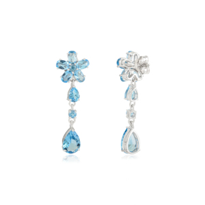 Hermosos Pendientes Colgantes de Plata 925 Hechos a Mano con Topacio Azul 100% Natural en Forma de Flor - Product Image 5