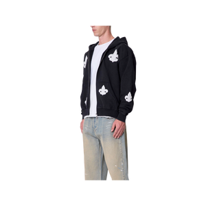 Sudadera Negra Extra Grande para Hombre, Cuello Redondo, Transpirable, de Algodón Tejido, Informal, para Invierno, con Estampado de Flor de Lis Blanca y Diseño de Bolsillo - Product Image 3