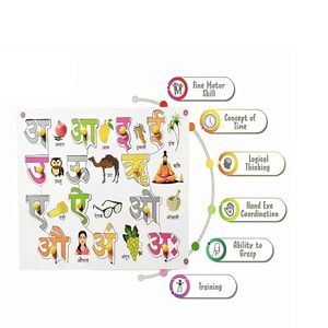 กระดานปริศนาเสียงพยัญชนะภาษาฮินดีทำจากไม้ |   ของเล่นเรียนรู้ภาษาฮินดีพร้อมปุ่มหมุนและรูปภาพ |   ปริศนาการศึกษาสำหรับเด็กก่อนวัยเรียน - Product Image 4