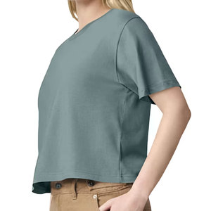 Women's <b>Crop</b> T-Shirt Solid Color Short Sleeve O-Neck Loose Fit Casual Summer <b>Top</b> 100% Cotton Jersey Cropped Tee Shirt - Product Image 3