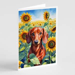 Whimsical Dachshund in Sunflowers A7 Tarjetas de felicitación en blanco Paquete de 8 con sobres 5x7 Tamaño de nota - Product Image 1