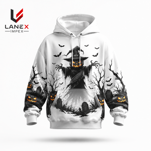Sweat à capuche unisexe personnalisé 3D Halloween Citrouille Épouvantail, en polyester, par sublimation, style gothique horrifique, streetwear - Product Image 1