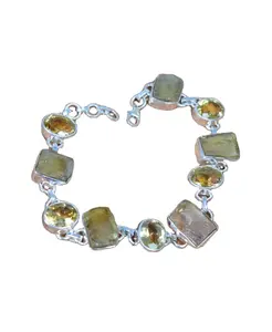 Top Quality Natural Yellow Citrine Rough And Oval Cut stone 925 Sterling Silver Cuff Bracelet 8"Long Birthday Gift