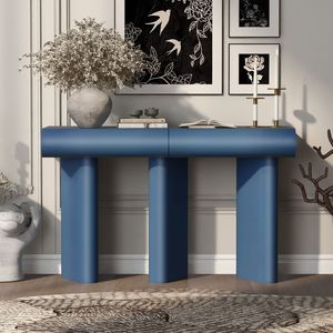 U_Style 47.6 \ "moderno tavolo da ingresso blu 2 cassetti curvi con gambe geometriche contemporanee divano stretto e salvaspazio - Product Image 1