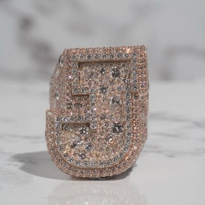 Custom J Letter Ring Baguette Lab Grown 925 Silver Iced Initial Mixed Emerald Baguette Cut Men Unisex Party Style Diamonds Test - Product Image 1