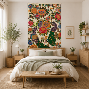 Tapiz de Pared Hecho a Mano en Cachemira, 5 Pies x 3 Pies, Arte Textil Colorido de Primera Calidad con Diseño de Pavo Real, Estilo Bohemio Sostenible para Hogar u Hotel - Product Image 3