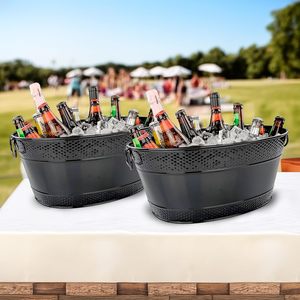 Bac à boissons en métal galvanisé noir de 4 gallons avec poignées, grand seau à glace pour refroidir la bière, le vin, les sodas, idéal pour les fêtes, vente en gros - Product Image 6