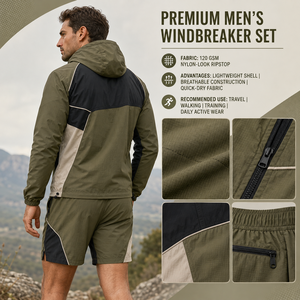 Conjunto de Chaqueta y Pantalones Cortos para Hombre ODM, Cortavientos con Forro de Malla, Transpirable, de Nailon Ripstop, Traje Deportivo, Proveedor de Logotipos Personalizados - Product Image 6