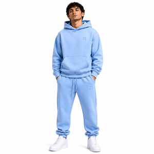 Ensembles de survêtements pour hommes avec logo personnalisé noir en relief, en molleton épais, style streetwear oversize, fabricant et fournisseur - Product Image 5