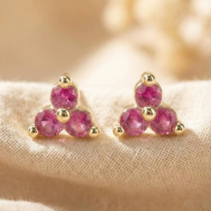Pink Sapphire <b>Stud</b> Earring 925 Sterling <b>Silver</b> 14K Gold Plated Cluster Prong Set September Birthstone Gift - Product Image 1