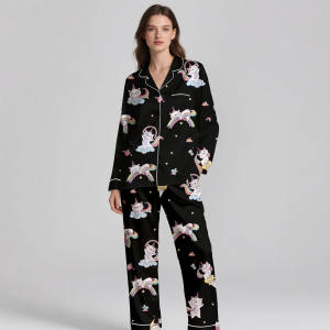 OEM/ODM 100% <b>Silk</b> Satin Summer/Spring Luxury Pajama Set Heat Transfer Printed Breathable Comfortable Sleepwear 120150 GSM - Product Image 1