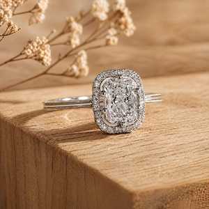 Anillo de Compromiso con Halo de Diamantes Cultivados en Laboratorio con Certificación IGI, Corte Radiante, en Oro Sólido de 10K, 14K, 18K, Oro Blanco, Rosa y Amarillo, Anillo Clásico - Product Image 2
