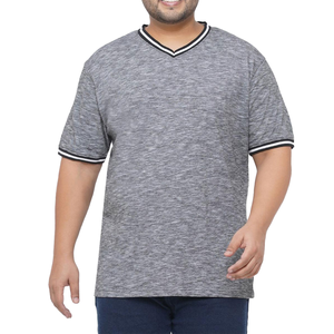 เสื้อยืดคอกลมสีเทาเฮเธอร์ลายทางแขนสั้นผ้าฝ้ายสำหรับผู้ชาย รับทำโลโก้ตามสั่ง รับผลิตแบบ OEM ODM ขายส่งเสื้อผ้า - Product Image 1