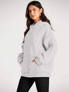 Light Gray Hooded Pullover Sweatshirt Solid Color Regular Sleeve French Terry Material Autumn Wear Men's Casual Style - Product Image 1
