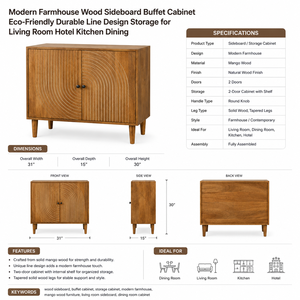 Modern Farmhouse Wood <b>Sideboard</b> Buffet Cabinet Eco-Friendly Durable Line Design Storage for Living Room Hotel <b>Kitchen</b> Dining - Product Image 5