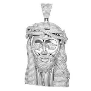 Lujoso Colgante de Plata de Ley 925 para Hombre con Rostro de Jesús, Estilo Hip Hop, Chapado en Plata, con Moissanita de Corte Brillante de Gran Tamaño, para Fiesta - Product Image 4