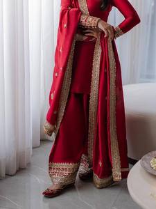 <b>Red</b> Embroidered Indian/Pakistani Premium Rangoli Silk Saree <b>Blouse</b> Shawl Zari Embroidery Quick Dry Traditional Wedding Party - Product Image 2