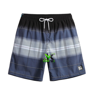 Shorts de bain décontractés pour hommes en polyester écologique à carreaux, avec cordon de serrage et taille élastique, séchage rapide - Product Image 1
