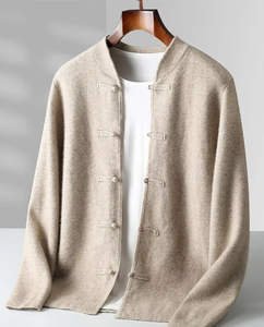 Men's Winter 100% Wool Thickened Four-Needle Flat Seam Frog Buttons Anti-shrink Breathable <b>Cardigan</b> <b>Sweater</b> - Product Image 3