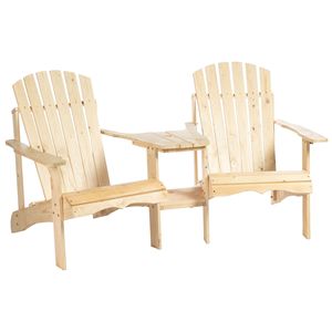 Set di 2 Sedie Doppie Adirondack in Legno Naturale con Tavolino Centrale e Foro per Ombrellone per Terrazza e Giardino - Product Image 1