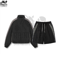 Ensemble deux pièces pour homme, coupe-vent à capuche, short et chemise, polyester/coton, logo personnalisé