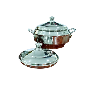 Casserole ronde en métal avec bord doré poli et couvercle en acier inoxydable à motif oriental, durable pour les cuisinières à gaz et à induction - Product Image 4