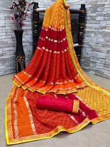 Sari en mousseline de soie florale de luxe, traditionnel et doux, avec bordure à motifs complexes, séchage rapide, protection solaire, idéal pour mariages, fêtes et festivals - Product Image 2