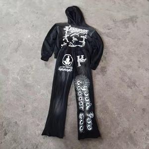 Chándales de calle acampanados hechos a medida para hombre, conjuntos de talla grande impresos con lavado en aerosol de peso pesado transpirable de alta calidad para invierno - Product Image 1