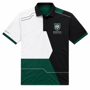 Polo de Manga Corta para Hombre Monarch Sport Club, Diseño Geométrico con Bloques de Color, Logotipo Bordado, Tejido de Punto de Secado Rápido - Product Image 1
