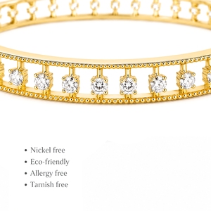 Brazaletes Clásicos Chapados en Oro de 18K con Circonitas Cúbicas y Engaste de Plata de Ley 925, Joyería para Uso Diario de Mujer - Product Image 2