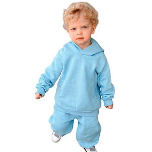 Ensemble de survêtement à capuche bleu clair pour bébés garçons, tenue décontractée à manches longues de couleur unie avec pantalon à cordon de serrage - Product Image 2