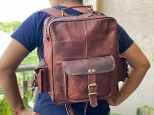 Zainetto Vintage da <span class=keywords><strong>uomo</strong></span> grande e personalizzato fatto a mano <span class=keywords><strong>in</strong></span> vera <span class=keywords><strong>pelle</strong></span> di capra di alta qualità borse da ginnastica da viaggio zaino per Laptop <span class=keywords><strong>zaini</strong></span> - Product Image 5