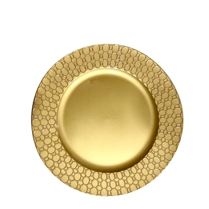Assiette de présentation ronde dorée scintillante élégante avec bord côtelé pour événements spéciaux et mise en scène de dîners - Product Image 2