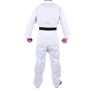 Kimono de karaté blanc pour homme, 100% coton, durable, coupe classique, uniforme d'arts martiaux, taille adulte, ceinture noire incluse - Product Image 4