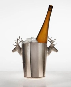 Modern Double Wall Stainless Steel Ice <b>Bucket</b> with Lid Handle and Tongs for Party Bar Outdoor Use in Navy Green Beige color - Product Image 2