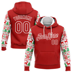 Custom Christmas Hoodie <b>Men's</b> <b>Red</b> White Print Personalized Name Number Sport Casual Wear Winter Knitted <b>Sweatshirt</b> - Product Image 1